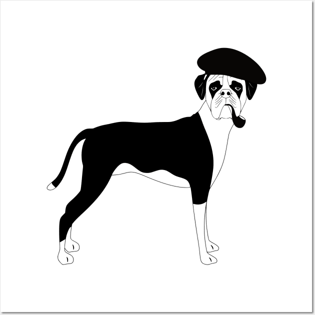 Boxer Dog Smoking Pipe with Beret Wall Art by LulululuPainting